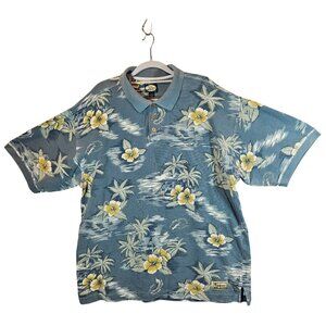 Tommy Bahama Mens XL Hawaiian Polo Shirt Blue Tropical Floral Cotton